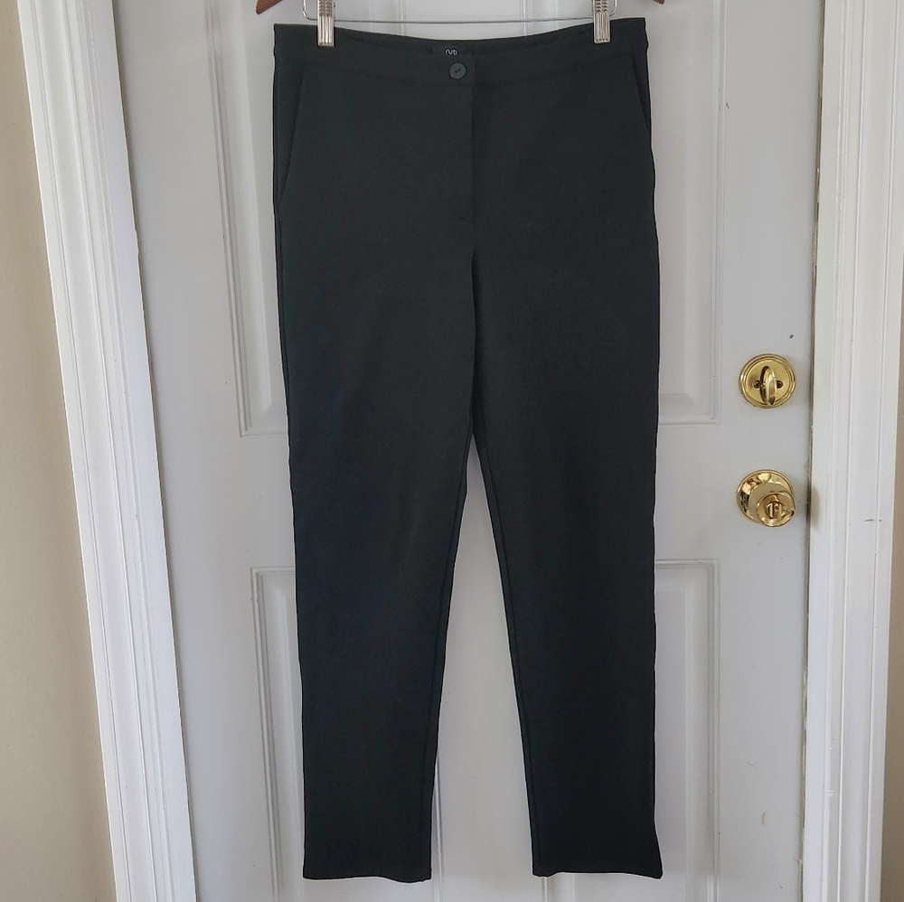 Designer Ruti Black Ponte Dress Pants Straight Leg Button Zipper Size 2 US 8
